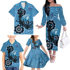 Custom NSW Blues Rugby Family Matching Off The Shoulder Long Sleeve Dress and Hawaiian Shirt 2024 Platypus Mix Aboriginal Art