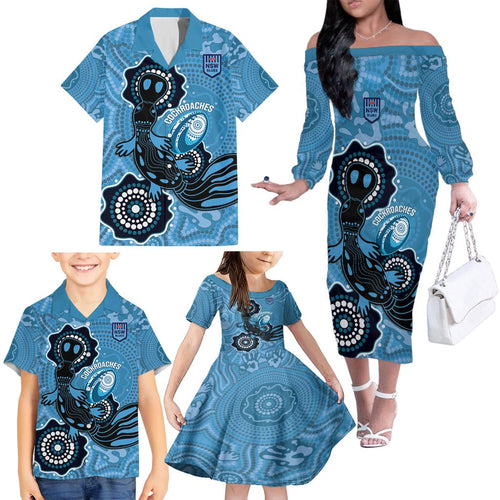 Custom NSW Blues Rugby Family Matching Off The Shoulder Long Sleeve Dress and Hawaiian Shirt 2024 Platypus Mix Aboriginal Art