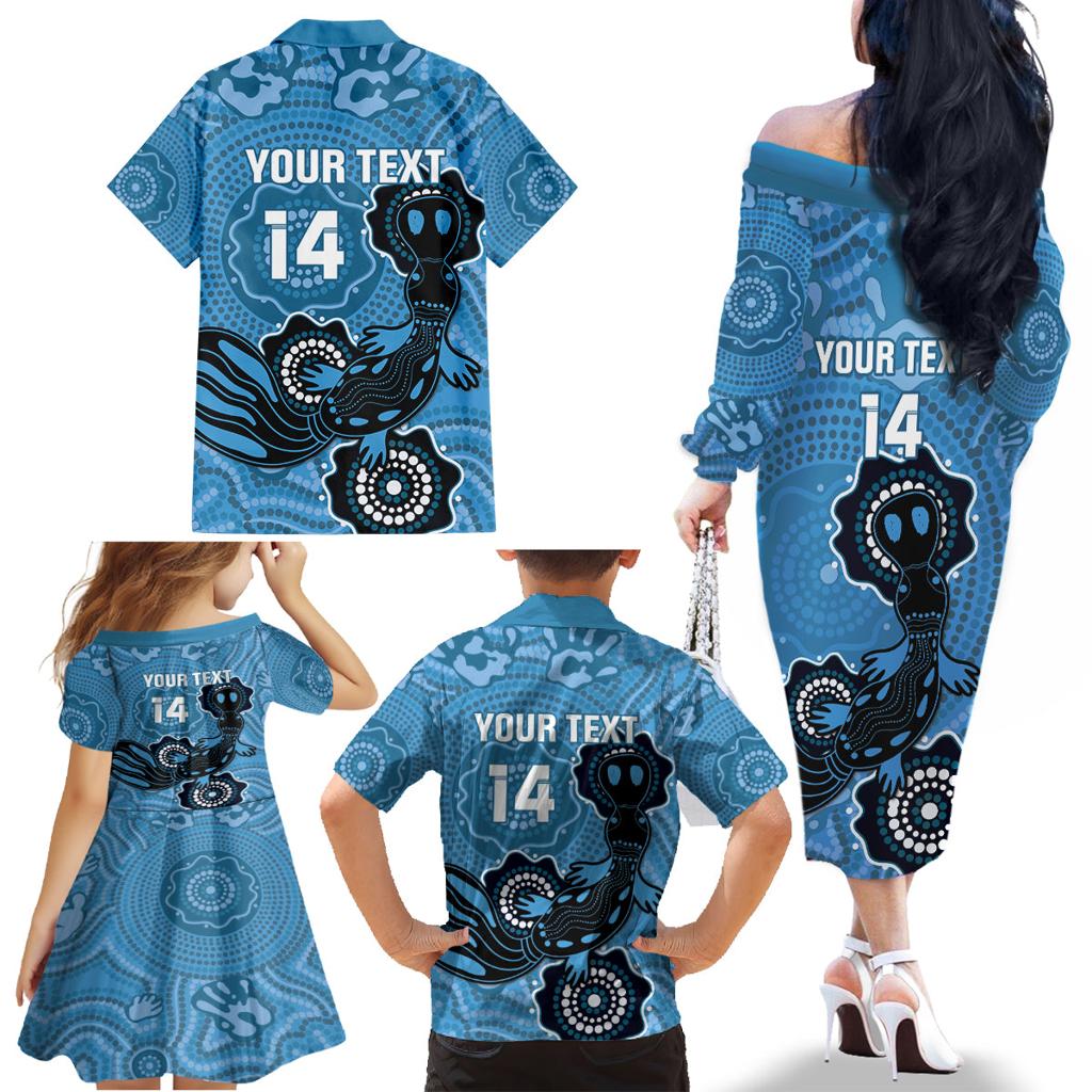 Custom NSW Blues Rugby Family Matching Off The Shoulder Long Sleeve Dress and Hawaiian Shirt 2024 Platypus Mix Aboriginal Art