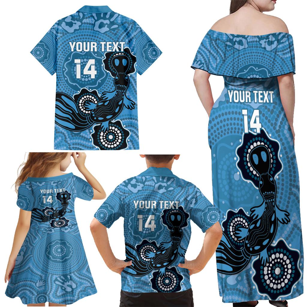 Custom NSW Blues Rugby Family Matching Off Shoulder Maxi Dress and Hawaiian Shirt 2024 Platypus Mix Aboriginal Art