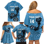 Custom NSW Blues Rugby Family Matching Off Shoulder Short Dress and Hawaiian Shirt 2024 Platypus Mix Aboriginal Art