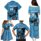 Custom NSW Blues Rugby Family Matching Puletasi and Hawaiian Shirt 2024 Platypus Mix Aboriginal Art