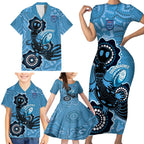 Custom NSW Blues Rugby Family Matching Short Sleeve Bodycon Dress and Hawaiian Shirt 2024 Platypus Mix Aboriginal Art