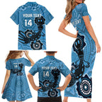 Custom NSW Blues Rugby Family Matching Short Sleeve Bodycon Dress and Hawaiian Shirt 2024 Platypus Mix Aboriginal Art