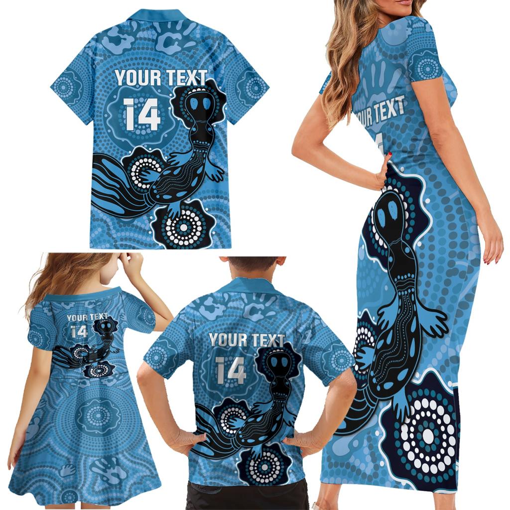 Custom NSW Blues Rugby Family Matching Short Sleeve Bodycon Dress and Hawaiian Shirt 2024 Platypus Mix Aboriginal Art