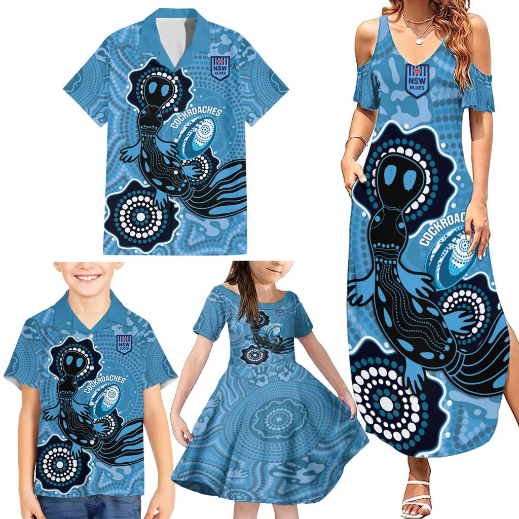 Custom NSW Blues Rugby Family Matching Summer Maxi Dress and Hawaiian Shirt 2024 Platypus Mix Aboriginal Art