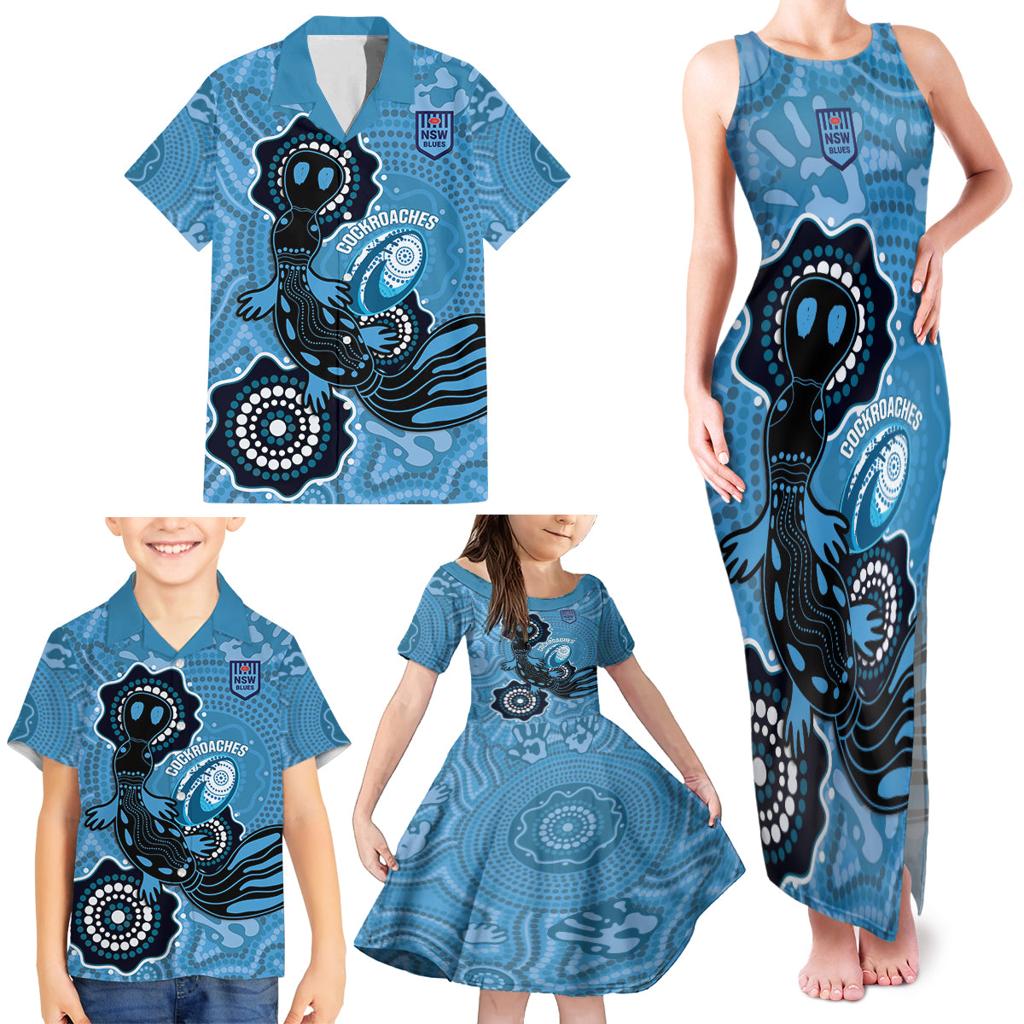 Custom NSW Blues Rugby Family Matching Tank Maxi Dress and Hawaiian Shirt 2024 Platypus Mix Aboriginal Art