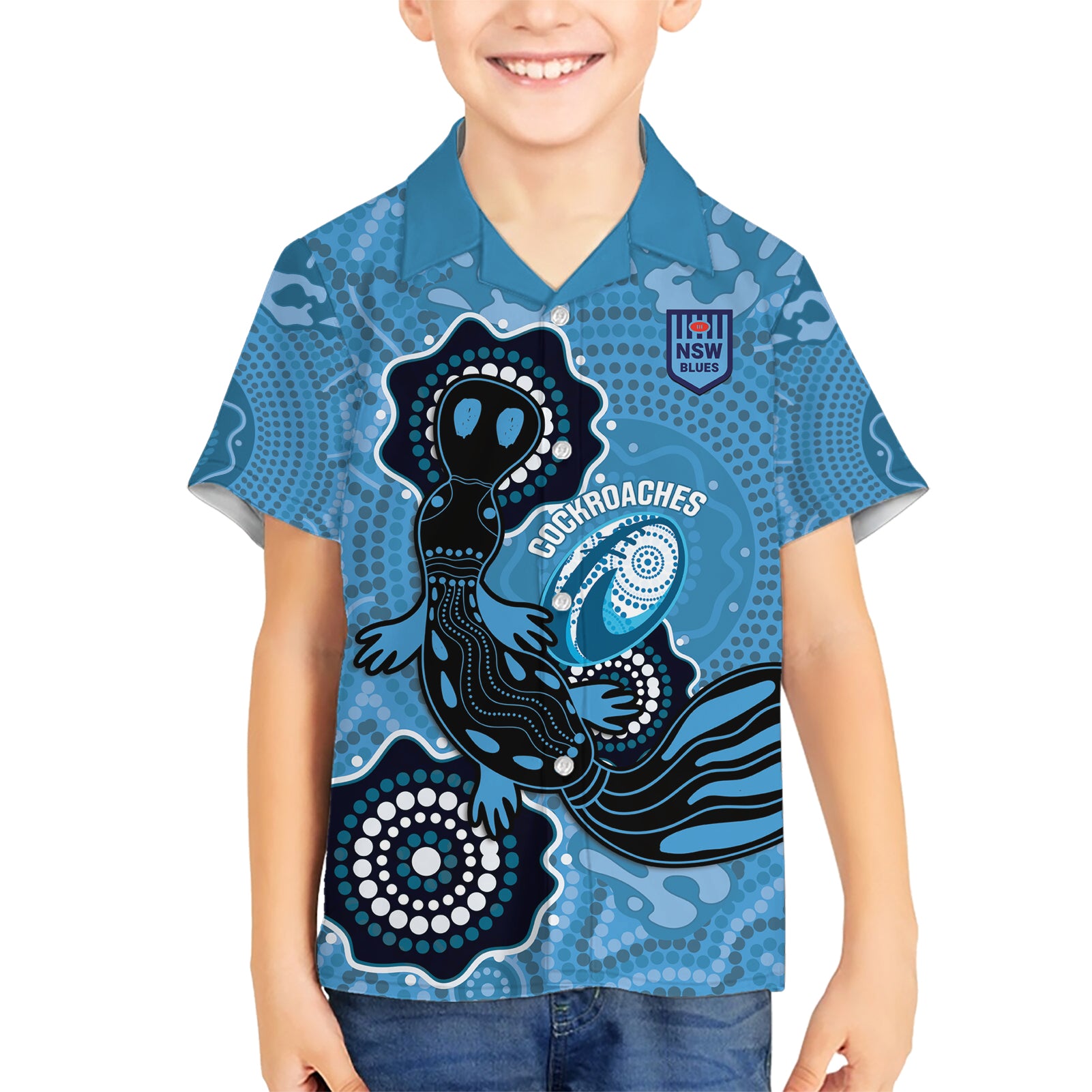 Custom NSW Blues Rugby Kid Hawaiian Shirt 2024 Platypus Mix Aboriginal Art