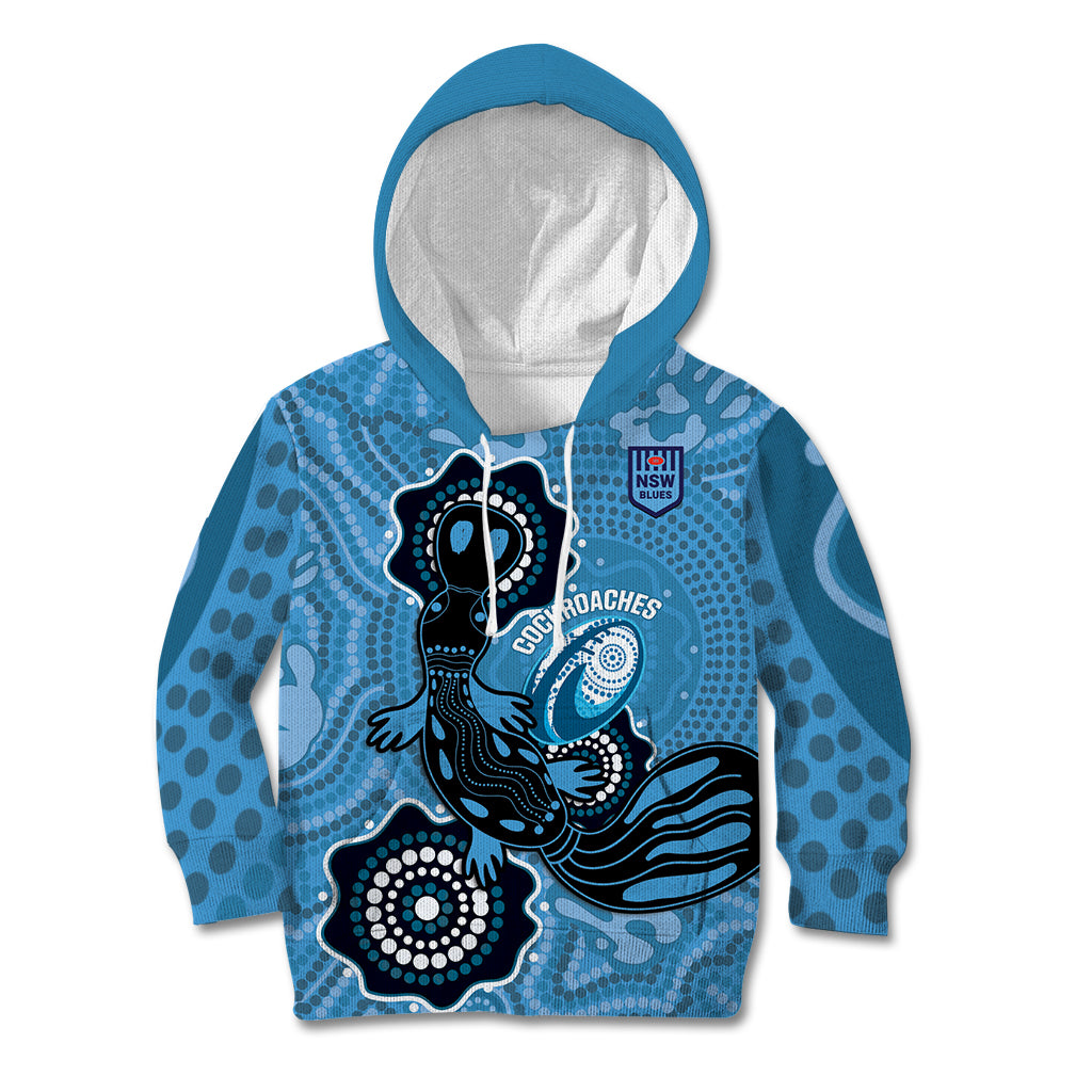 Custom NSW Blues Rugby Kid Hoodie 2024 Platypus Mix Aboriginal Art