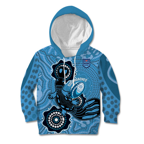 Custom NSW Blues Rugby Kid Hoodie 2024 Platypus Mix Aboriginal Art