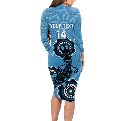Custom NSW Blues Rugby Long Sleeve Bodycon Dress 2024 Platypus Mix Aboriginal Art