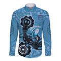 Custom NSW Blues Rugby Long Sleeve Button Shirt 2024 Platypus Mix Aboriginal Art