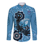 Custom NSW Blues Rugby Long Sleeve Button Shirt 2024 Platypus Mix Aboriginal Art