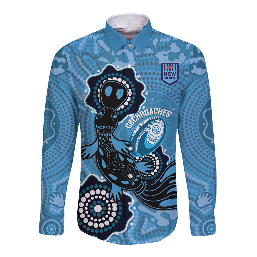 Custom NSW Blues Rugby Long Sleeve Button Shirt 2024 Platypus Mix Aboriginal Art