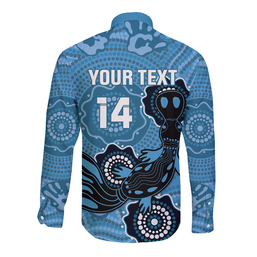 Custom NSW Blues Rugby Long Sleeve Button Shirt 2024 Platypus Mix Aboriginal Art