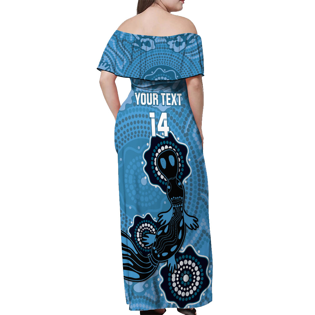 Custom NSW Blues Rugby Off Shoulder Maxi Dress 2024 Platypus Mix Aboriginal Art