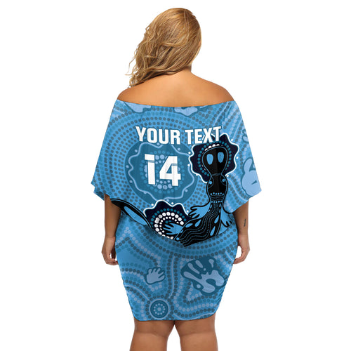 Custom NSW Blues Rugby Off Shoulder Short Dress 2024 Platypus Mix Aboriginal Art