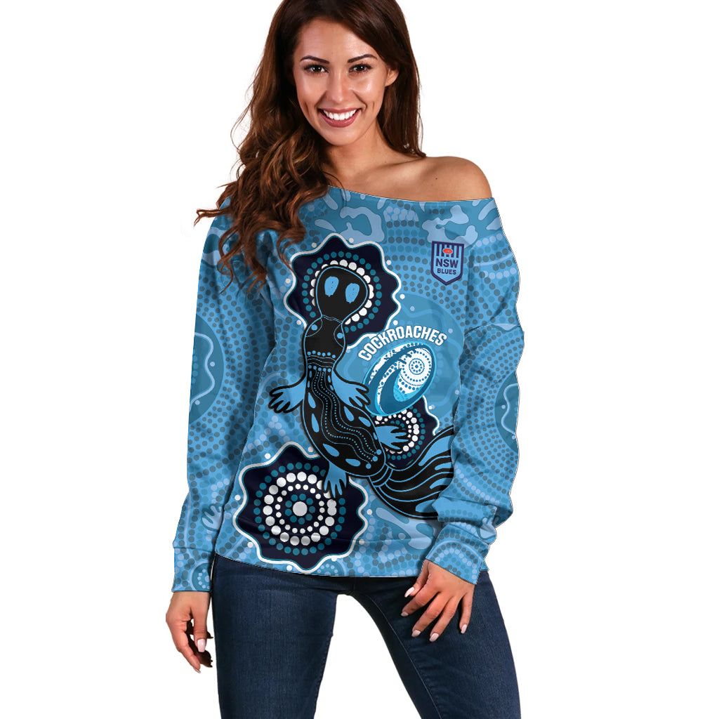 Custom NSW Blues Rugby Off Shoulder Sweater 2024 Platypus Mix Aboriginal Art