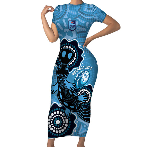 Custom NSW Blues Rugby Short Sleeve Bodycon Dress 2024 Platypus Mix Aboriginal Art