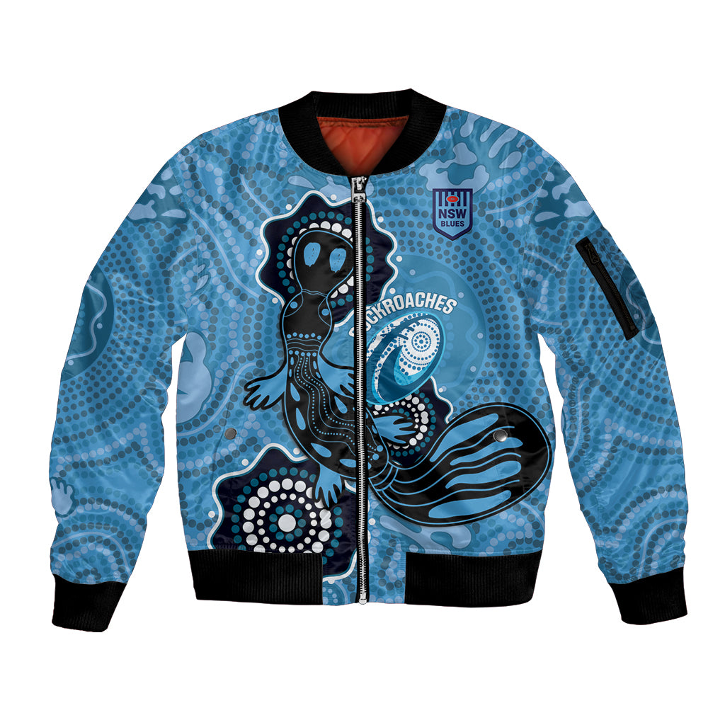 Custom NSW Blues Rugby Sleeve Zip Bomber Jacket 2024 Platypus Mix Aboriginal Art