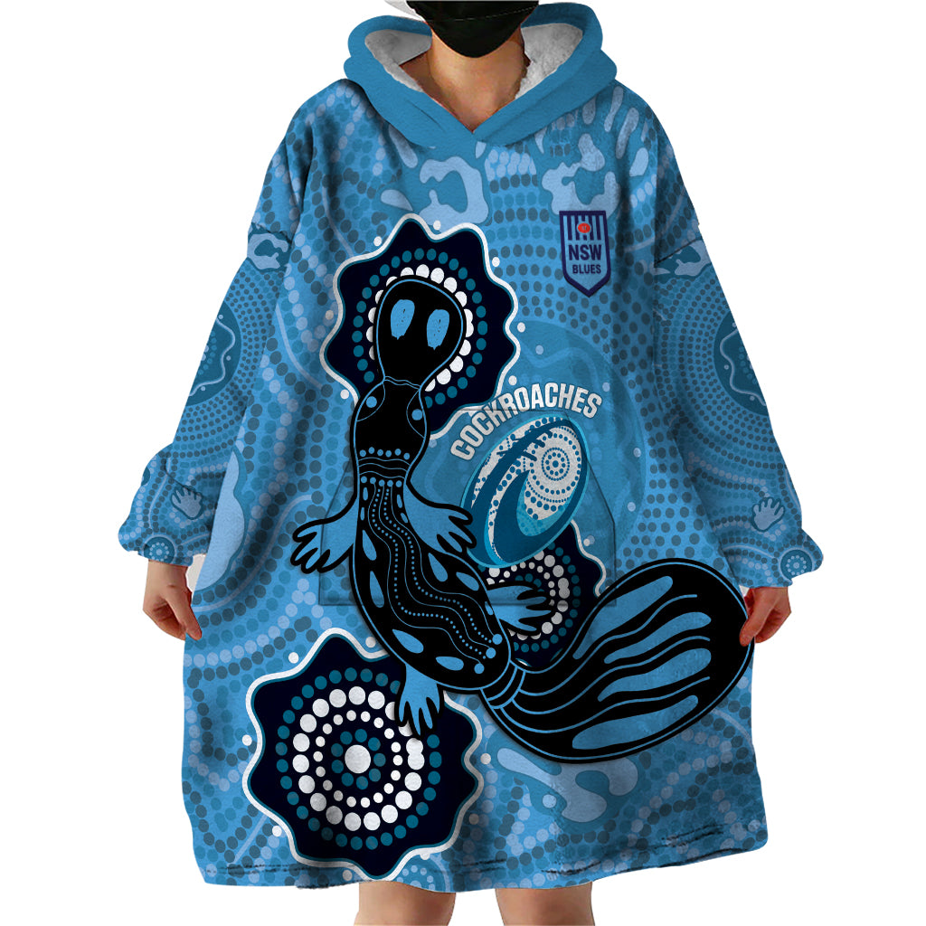 Custom NSW Blues Rugby Wearable Blanket Hoodie 2024 Platypus Mix Aboriginal Art