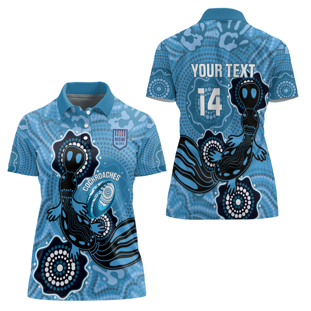 Custom NSW Blues Rugby Women Polo Shirt 2024 Platypus Mix Aboriginal Art