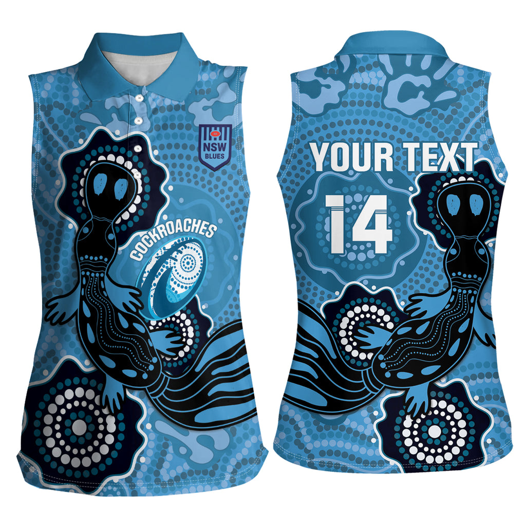 Custom NSW Blues Rugby Women Sleeveless Polo Shirt 2024 Platypus Mix Aboriginal Art