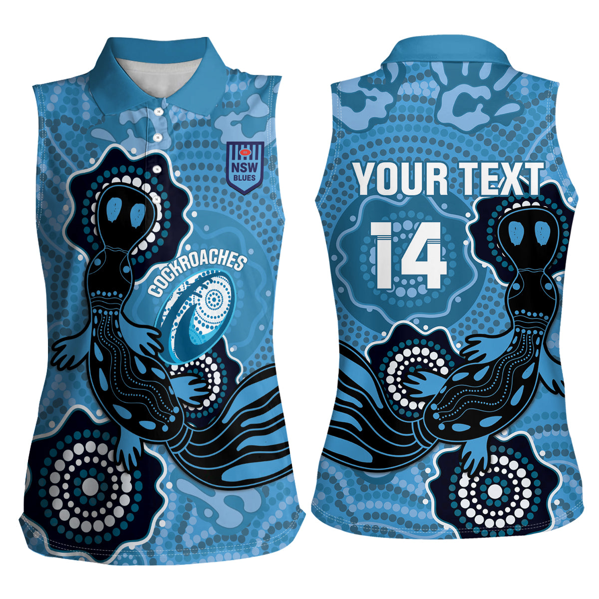 Custom NSW Blues Rugby Women Sleeveless Polo Shirt 2024 Platypus Mix Aboriginal Art