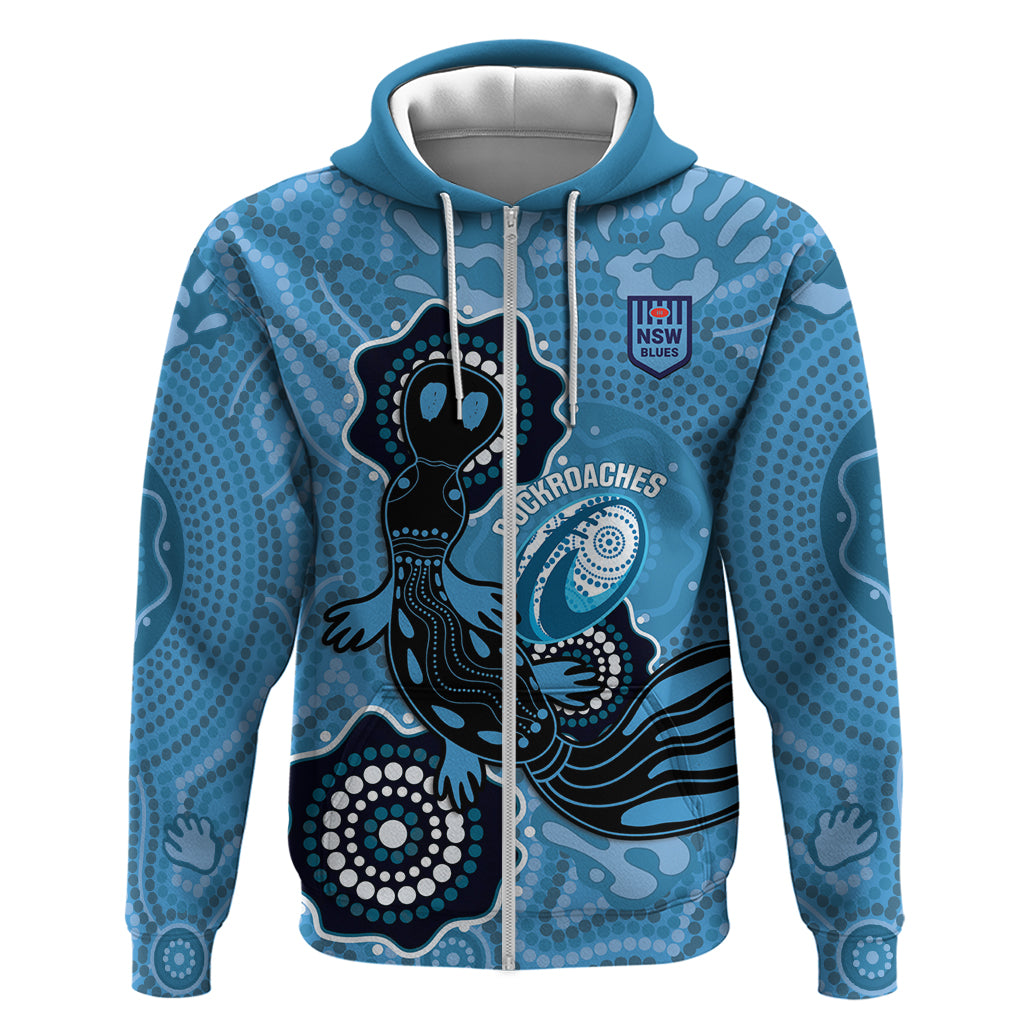 Custom NSW Blues Rugby Zip Hoodie 2024 Platypus Mix Aboriginal Art