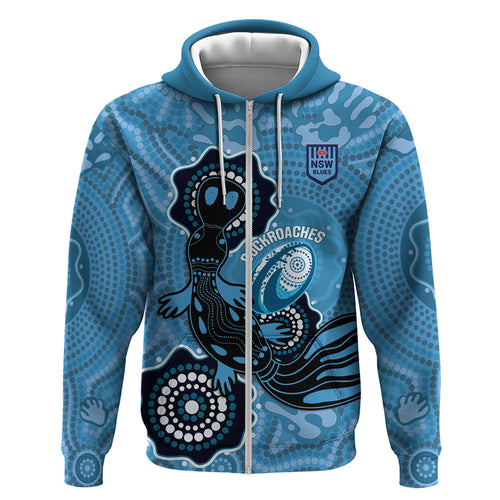 Custom NSW Blues Rugby Zip Hoodie 2024 Platypus Mix Aboriginal Art
