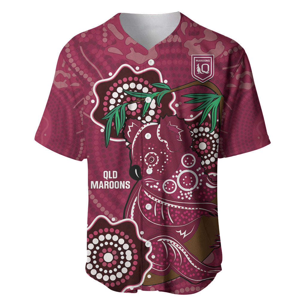 Custom Queensland Maroons Rugby Baseball Jersey 2024 Koala Mix Aboriginal Art