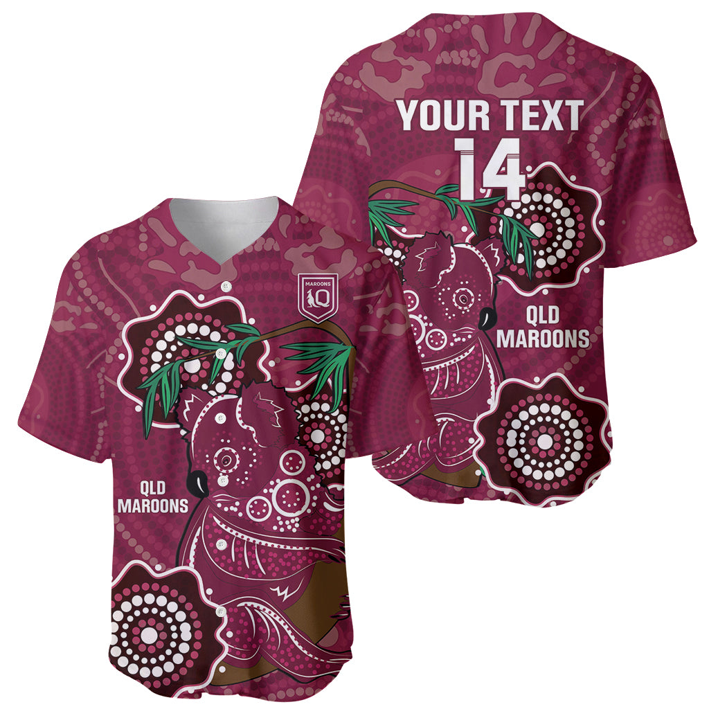 Custom Queensland Maroons Rugby Baseball Jersey 2024 Koala Mix Aboriginal Art