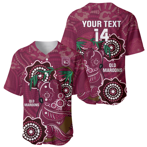 Custom Queensland Maroons Rugby Baseball Jersey 2024 Koala Mix Aboriginal Art
