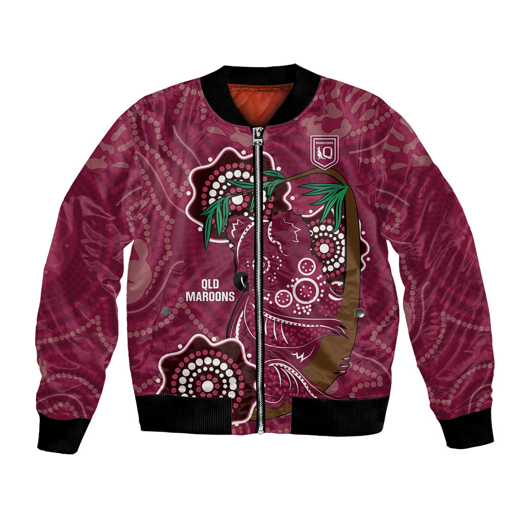 Custom Queensland Maroons Rugby Bomber Jacket 2024 Koala Mix Aboriginal Art