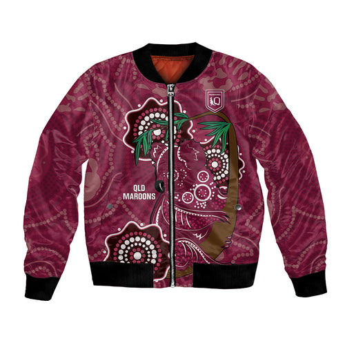 Custom Queensland Maroons Rugby Bomber Jacket 2024 Koala Mix Aboriginal Art