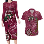 Custom Queensland Maroons Rugby Couples Matching Long Sleeve Bodycon Dress and Hawaiian Shirt 2024 Koala Mix Aboriginal Art
