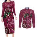 Custom Queensland Maroons Rugby Couples Matching Long Sleeve Bodycon Dress and Long Sleeve Button Shirt 2024 Koala Mix Aboriginal Art