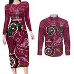 Custom Queensland Maroons Rugby Couples Matching Long Sleeve Bodycon Dress and Long Sleeve Button Shirt 2024 Koala Mix Aboriginal Art