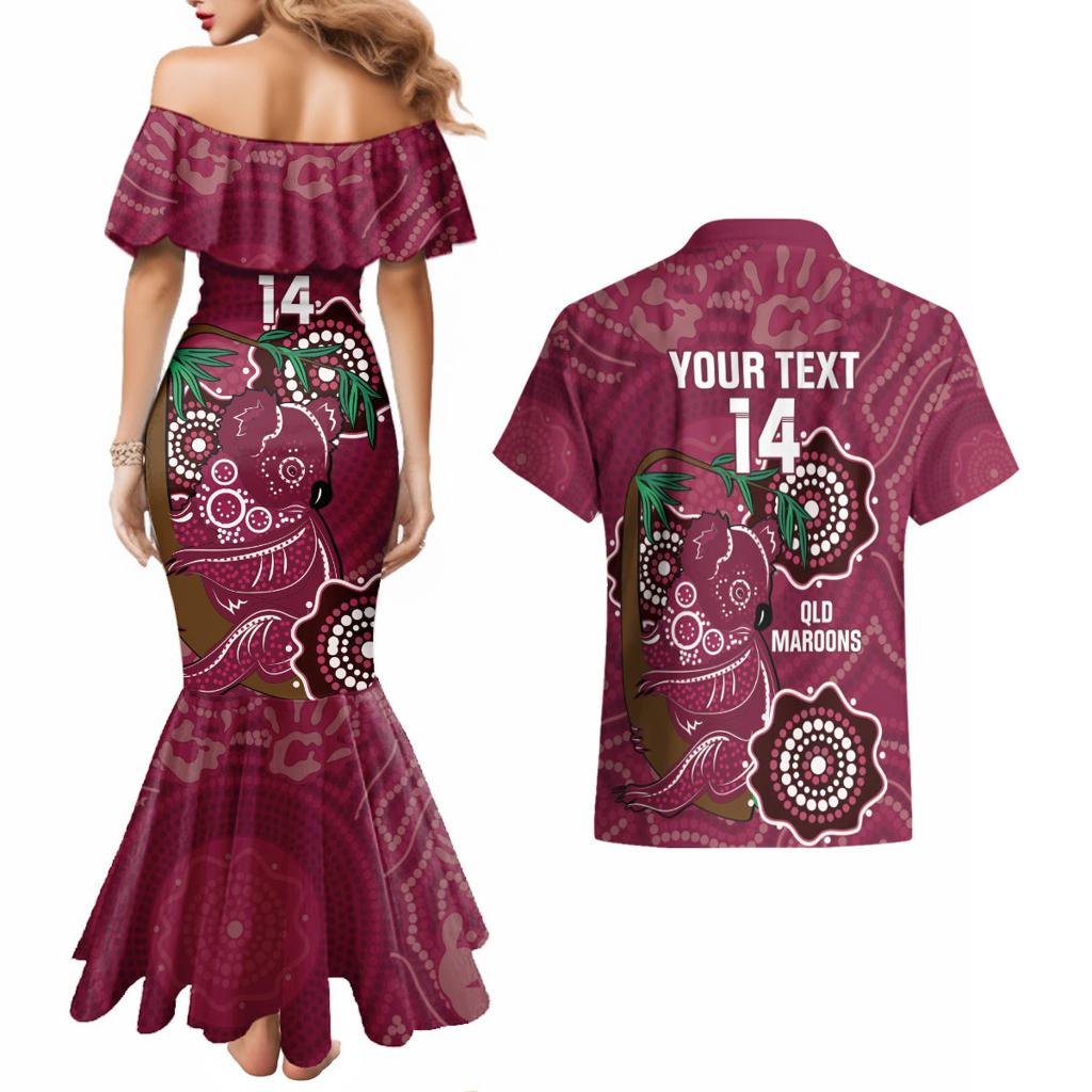 Custom Queensland Maroons Rugby Couples Matching Mermaid Dress and Hawaiian Shirt 2024 Koala Mix Aboriginal Art