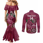 Custom Queensland Maroons Rugby Couples Matching Mermaid Dress and Long Sleeve Button Shirt 2024 Koala Mix Aboriginal Art