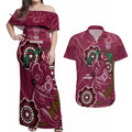 Custom Queensland Maroons Rugby Couples Matching Off Shoulder Maxi Dress and Hawaiian Shirt 2024 Koala Mix Aboriginal Art