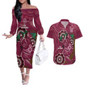 Custom Queensland Maroons Rugby Couples Matching Off The Shoulder Long Sleeve Dress and Hawaiian Shirt 2024 Koala Mix Aboriginal Art