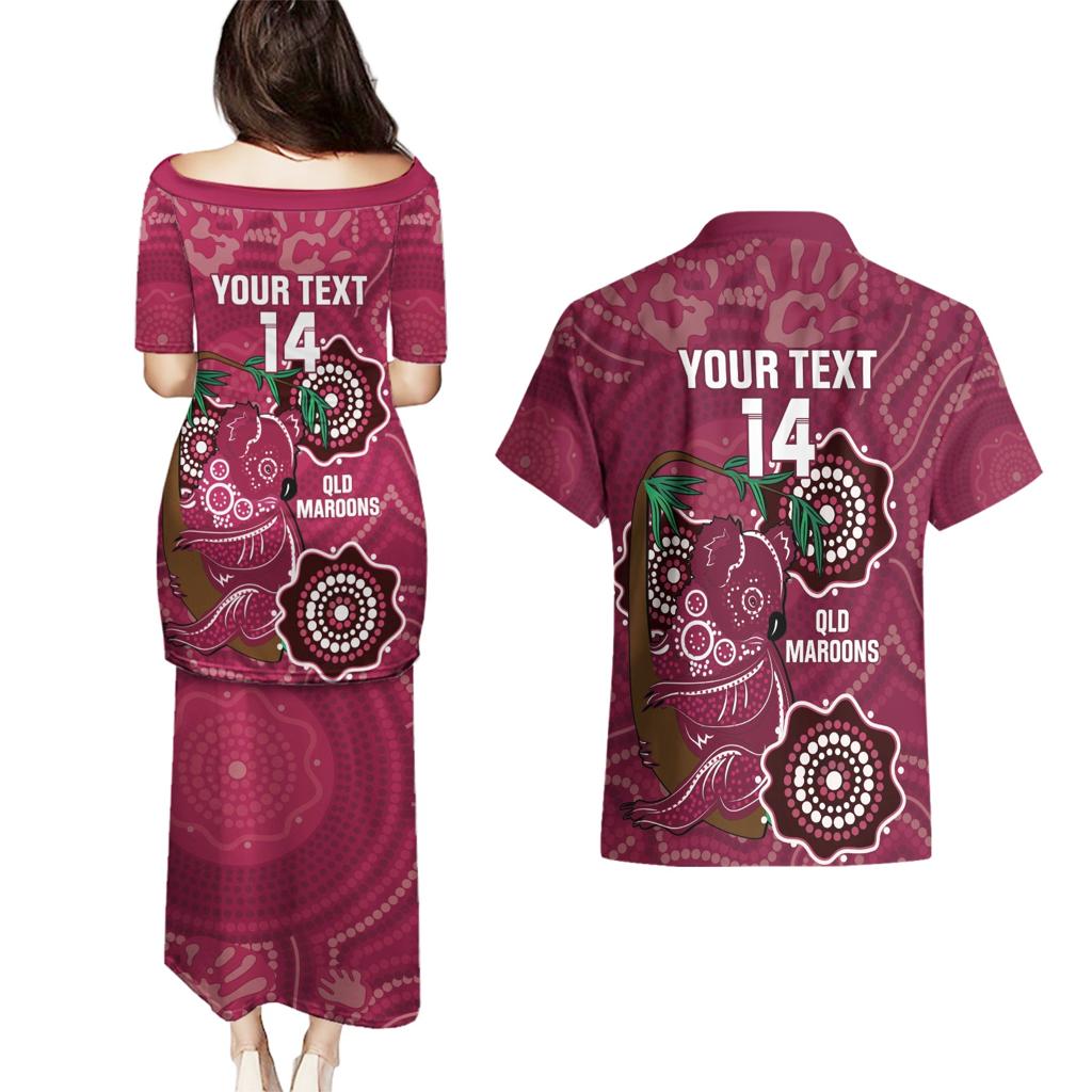 Custom Queensland Maroons Rugby Couples Matching Puletasi and Hawaiian Shirt 2024 Koala Mix Aboriginal Art
