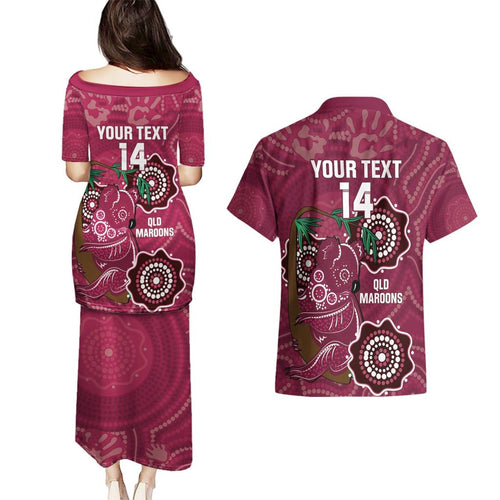 Custom Queensland Maroons Rugby Couples Matching Puletasi and Hawaiian Shirt 2024 Koala Mix Aboriginal Art