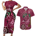 Custom Queensland Maroons Rugby Couples Matching Short Sleeve Bodycon Dress and Hawaiian Shirt 2024 Koala Mix Aboriginal Art