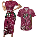 Custom Queensland Maroons Rugby Couples Matching Short Sleeve Bodycon Dress and Hawaiian Shirt 2024 Koala Mix Aboriginal Art