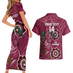 Custom Queensland Maroons Rugby Couples Matching Short Sleeve Bodycon Dress and Hawaiian Shirt 2024 Koala Mix Aboriginal Art
