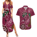 Custom Queensland Maroons Rugby Couples Matching Summer Maxi Dress and Hawaiian Shirt 2024 Koala Mix Aboriginal Art