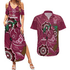 Custom Queensland Maroons Rugby Couples Matching Summer Maxi Dress and Hawaiian Shirt 2024 Koala Mix Aboriginal Art