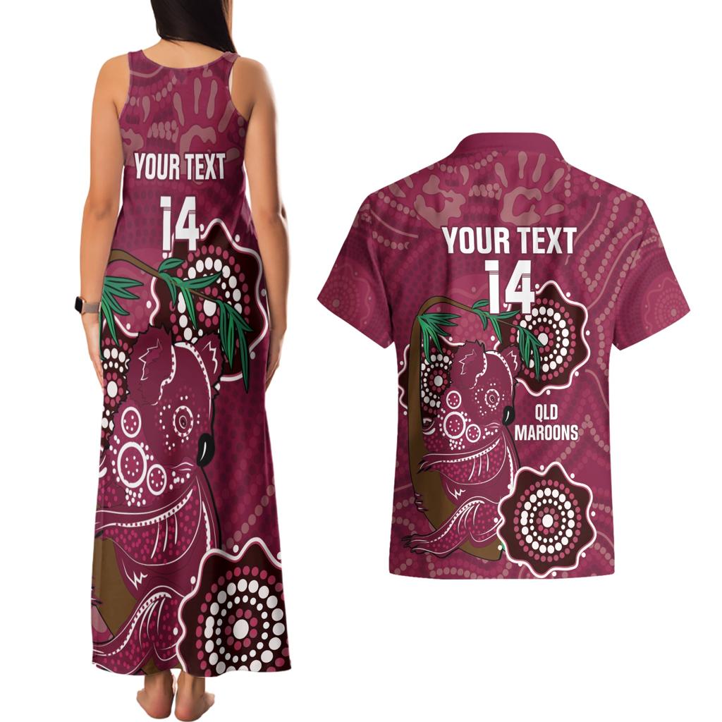Custom Queensland Maroons Rugby Couples Matching Tank Maxi Dress and Hawaiian Shirt 2024 Koala Mix Aboriginal Art